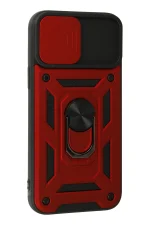 Newface iPhone 13 Pro Max Kılıf Pars Lens Yüzüklü Silikon - Kırmızı - Görsel 2