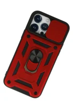 Newface iPhone 13 Pro Max Kılıf Pars Lens Yüzüklü Silikon - Kırmızı - Görsel 3