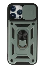 Newface iPhone 13 Pro Max Kılıf Pars Lens Yüzüklü Silikon - Yeşil