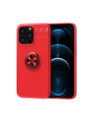 Newface iPhone 13 Pro Max Kılıf Range Yüzüklü Silikon - Kırmızı