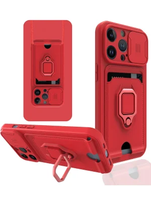 Newface iPhone 13 Pro Max Kılıf Zuma Kartvizitli Yüzüklü Silikon - Kırmızı