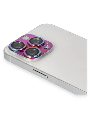Newface iPhone 13 Pro Max Pers Alüminyum Kamera Lens - Rainbow