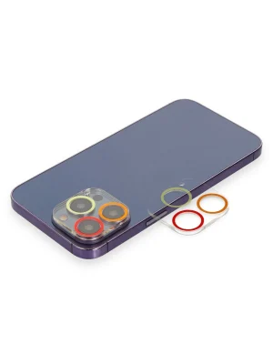 Newface iPhone 13 Pro Renkli Kamera Lens Koruma Cam - Turuncu-Kırmızı