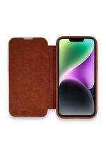 Newface iPhone 14 Kılıf Dolpin Kapaklı - Kahverengi