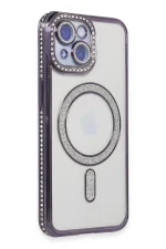 Newface iPhone 14 Kılıf Joke Simli Magneticsafe Kılıf - Derin Mor