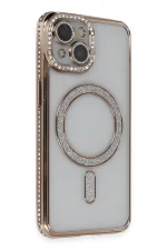 Newface iPhone 14 Kılıf Joke Simli Magneticsafe Kılıf - Gold