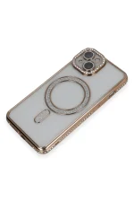 Newface iPhone 14 Kılıf Joke Simli Magneticsafe Kılıf - Gold - Görsel 3