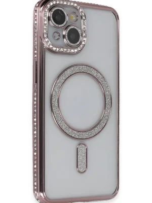 Newface iPhone 14 Kılıf Joke Simli Magneticsafe Kılıf - Pembe