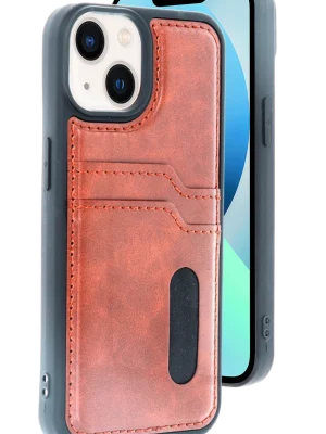 Newface iPhone 14 Kılıf Sara Kartvizitli Deri Kılıf - Taba