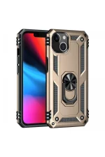 Newface iPhone 14 Kılıf Sofya Yüzüklü Silikon Kapak - Gold