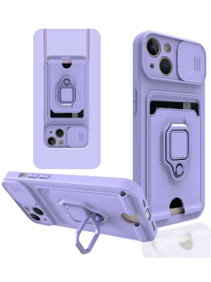 Newface iPhone 14 Kılıf Zuma Kartvizitli Yüzüklü Silikon - Lila