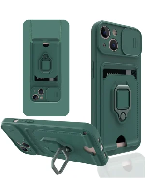 Newface iPhone 14 Kılıf Zuma Kartvizitli Yüzüklü Silikon - Yeşil