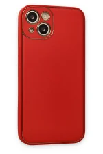 Newface iPhone 14 Plus Kılıf Coco Deri Silikon Kapak - Kırmızı - Görsel 3