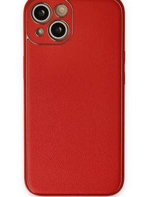 Newface iPhone 14 Plus Kılıf Coco Deri Silikon Kapak - Kırmızı