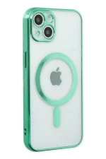 Newface iPhone 14 Plus Kılıf Magneticsafe Lazer Silikon - Haki Yeşil