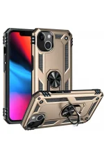 Newface iPhone 14 Plus Kılıf Sofya Yüzüklü Silikon Kapak - Gold - Görsel 2