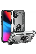 Newface iPhone 14 Plus Kılıf Sofya Yüzüklü Silikon Kapak - Gümüş - Görsel 2