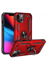 Newface iPhone 14 Plus Kılıf Sofya Yüzüklü Silikon Kapak - Kırmızı - Görsel 2