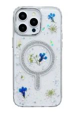 Newface iPhone 14 Pro Flower Magsafe Kapak - Krem