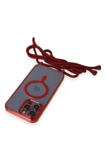Newface iPhone 14 Pro Kılıf Divo Lazer Askılı Magsafe Kapak - Kırmızı - Görsel 5
