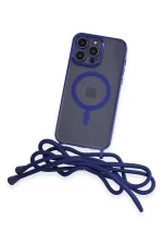 Newface iPhone 14 Pro Kılıf Divo Lazer Askılı Magsafe Kapak - Mavi - Görsel 3