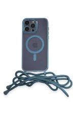 Newface iPhone 14 Pro Kılıf Divo Lazer Askılı Magsafe Kapak - Sierra Blue