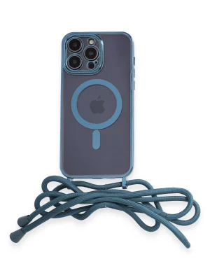 Newface iPhone 14 Pro Kılıf Divo Lazer Askılı Magsafe Kapak - Sierra Blue