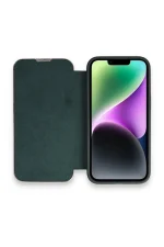 Newface iPhone 14 Pro Kılıf Dolpin Kapaklı - Koyu Yeşil