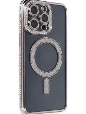 Newface iPhone 14 Pro Kılıf Joke Simli Magneticsafe Kılıf - Gri