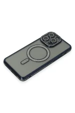 Newface iPhone 14 Pro Kılıf Joke Simli Magneticsafe Kılıf - Lacivert - Görsel 3