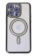 Newface iPhone 14 Pro Kılıf Joke Simli Magneticsafe Kılıf - Siyah