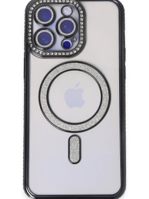 Newface iPhone 14 Pro Kılıf Joke Simli Magneticsafe Kılıf - Siyah