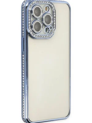 Newface iPhone 14 Pro Kılıf Joke Taşlı Silikon - Mavi