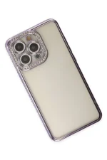 Newface iPhone 14 Pro Kılıf Joke Taşlı Silikon - Mor - Görsel 3