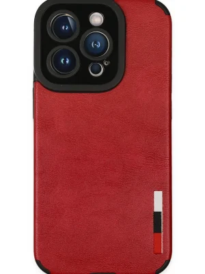 Newface iPhone 14 Pro Kılıf Loop Deri Silikon - Kırmızı