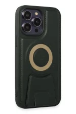 Newface iPhone 14 Pro Kılıf Merkür Magneticsafe Standlı Kapak - Koyu Yeşil - Görsel 2