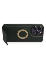 Newface iPhone 14 Pro Kılıf Merkür Magneticsafe Standlı Kapak - Koyu Yeşil - Görsel 3