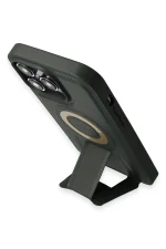 Newface iPhone 14 Pro Kılıf Merkür Magneticsafe Standlı Kapak - Koyu Yeşil - Görsel 4