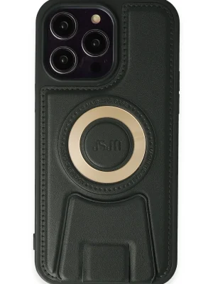 Newface iPhone 14 Pro Kılıf Merkür Magneticsafe Standlı Kapak - Koyu Yeşil