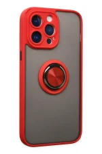 Newface iPhone 14 Pro Kılıf Montreal Yüzüklü Silikon Kapak - Kırmızı - Görsel 2