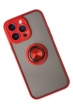 Newface iPhone 14 Pro Kılıf Montreal Yüzüklü Silikon Kapak - Kırmızı - Görsel 3