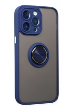 Newface iPhone 14 Pro Kılıf Montreal Yüzüklü Silikon Kapak - Lacivert - Görsel 2