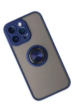 Newface iPhone 14 Pro Kılıf Montreal Yüzüklü Silikon Kapak - Lacivert - Görsel 3