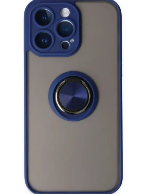 Newface iPhone 14 Pro Kılıf Montreal Yüzüklü Silikon Kapak - Lacivert