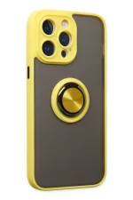 Newface iPhone 14 Pro Kılıf Montreal Yüzüklü Silikon Kapak - Sarı - Görsel 2