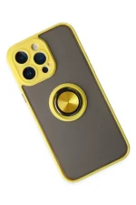 Newface iPhone 14 Pro Kılıf Montreal Yüzüklü Silikon Kapak - Sarı - Görsel 3