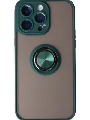 Newface iPhone 14 Pro Kılıf Montreal Yüzüklü Silikon Kapak - Yeşil