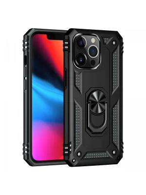 Newface iPhone 14 Pro Kılıf Sofya Yüzüklü Silikon Kapak - Siyah