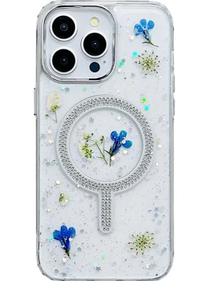 Newface iPhone 14 Pro Max Flower Magsafe Kapak - Krem