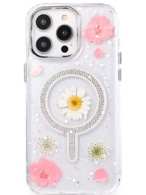 Newface iPhone 14 Pro Max Flower Magsafe Kapak - Pembe